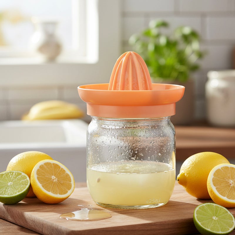 Herevin Glass & Polypropylene 425ml Citrus Squeezer, Manual Lemon & Orange Juicer with Glass Container, BPA Free Hand Press Fruit Juice Extractor for Kitchen, Home & Daily Use – Clear (Cap Color Assorted) - Image 5